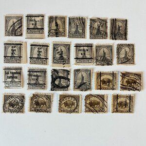 Vintage Stamps 15 Cent Statue of Liberty and 30 Cent Bison (Buffalo)